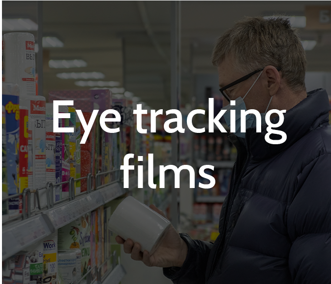 Eye tracking films research title. Man shopping in supermarket